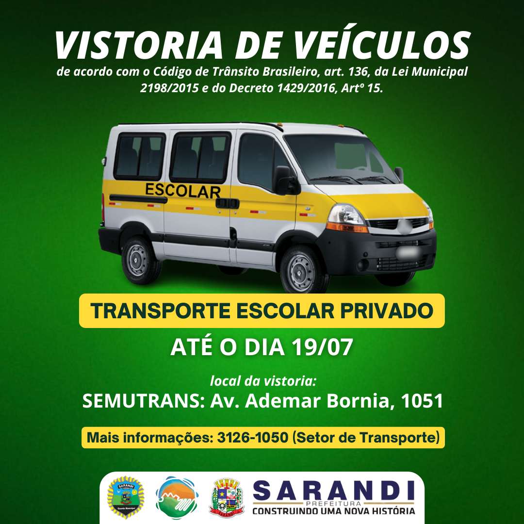 Vistoria de veículos do Transporte Escolar Privado